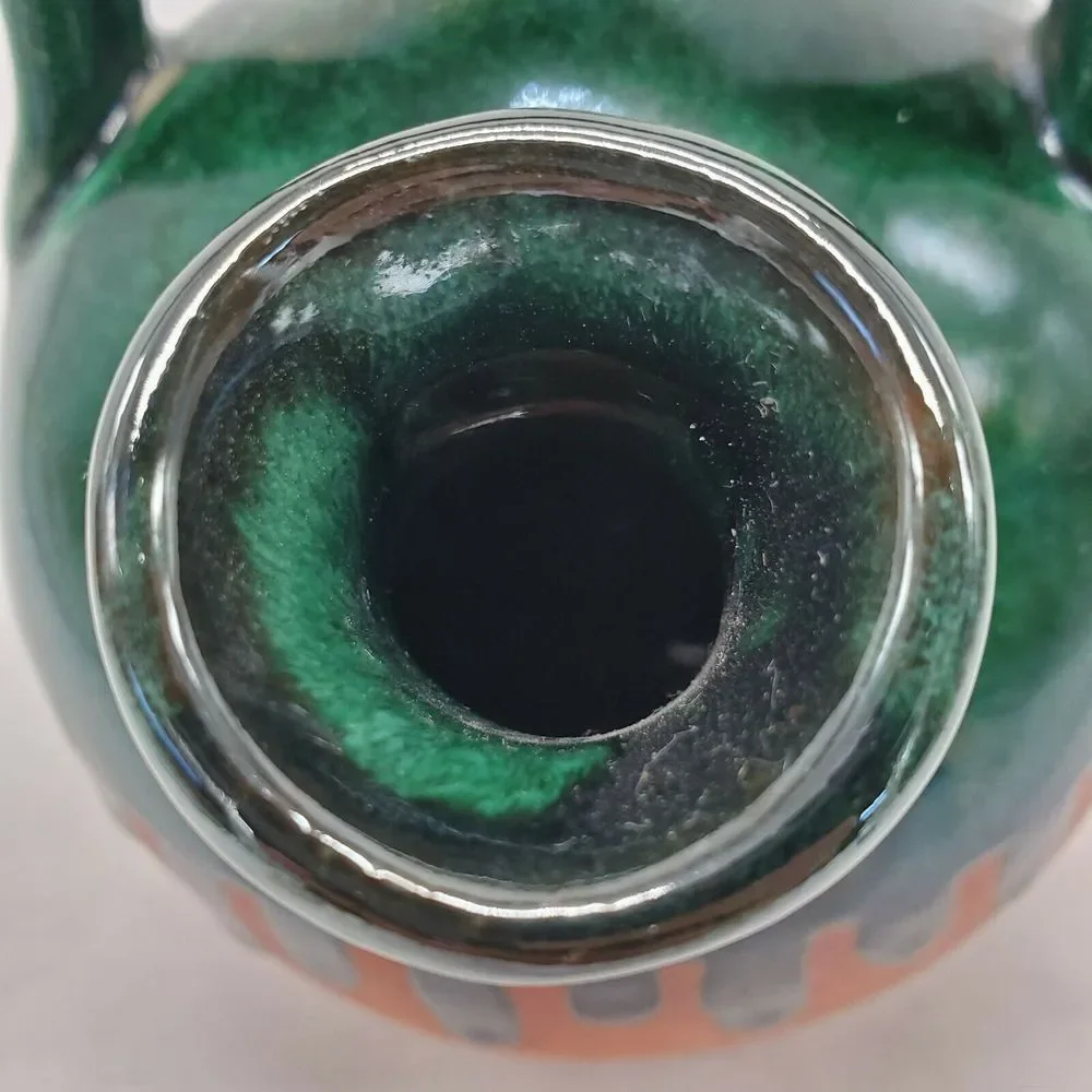 French Clay Terracotta Green Drip Glazed Gargoulette Pottery 10 x 7 liquor Jug..
